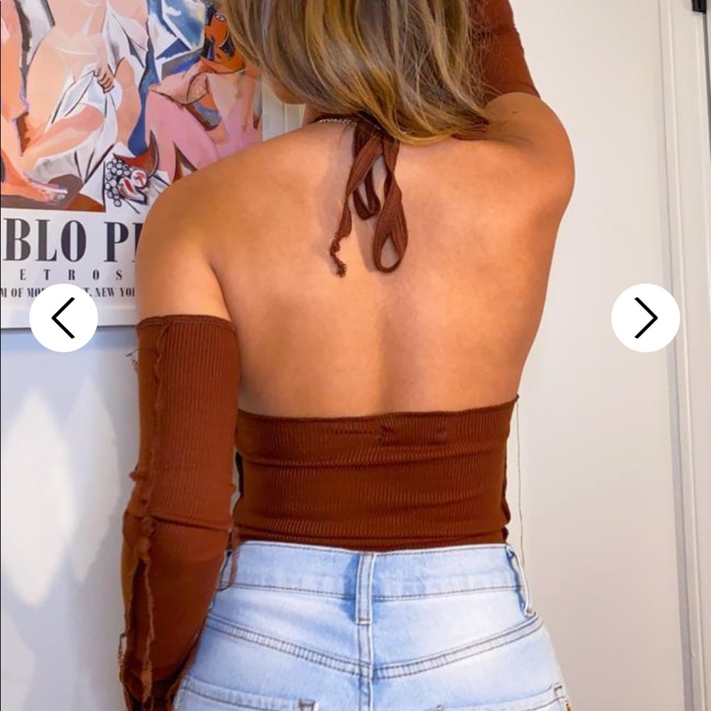 Brown Ribbed Halter Tie Top🤎 - Picture 3 of 3